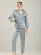 19 Momme Silk Long Sleeve Pajama Set with Contrast Piping