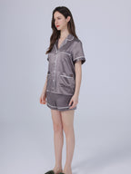 25 Momme Silk Short Sleeve Pajama Set with Contrast Piping