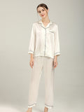 19 Momme Silk Long Sleeve Pajama Set with Contrast Piping