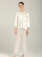 19 Momme Silk Long Sleeve Pajama Set with Contrast Piping
