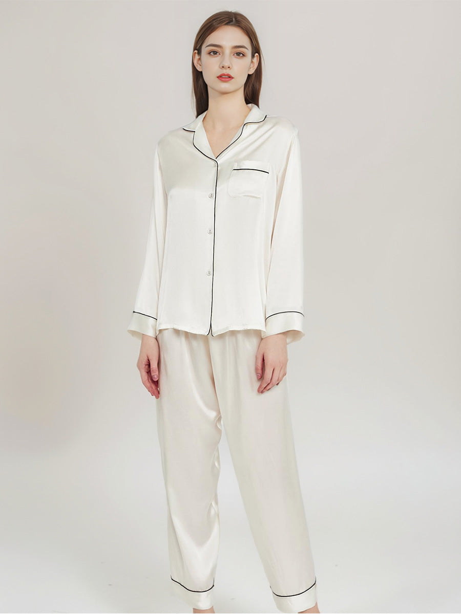 Contrast Piping Long Sleeve Pajama Set