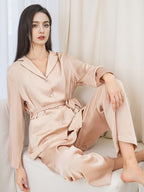 100% Mulberry Silk Belted Notched Collar Long Sleeve Pajama Set