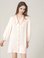 Notched Collar Button Front 100% Pure Silk Nightshirt