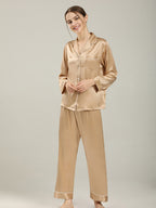 19 Momme Silk Long Sleeve Pajama Set with Contrast Piping