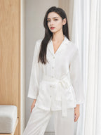 100% Mulberry Silk Belted Notched Collar Long Sleeve Pajama Set