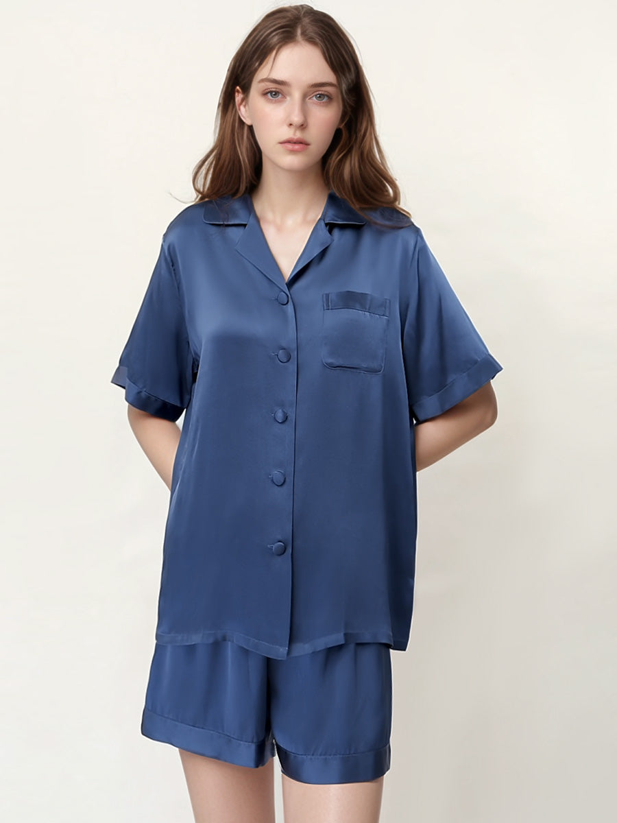 Short Sleeve Button Front Pajama Shorts Set