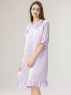 Puff Ruffle Cuff 3/4 Sleeve 100% Pure Silk Sleep Dress