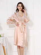 Mulberry Silk Robe and Keyhole Back Slip Dress Set