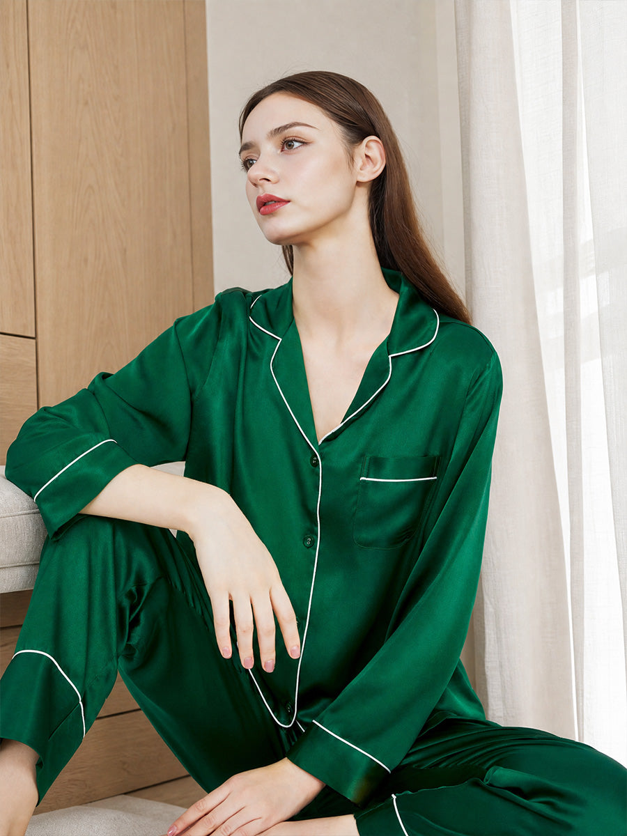 Contrast Piping Long Sleeve Pajama Set