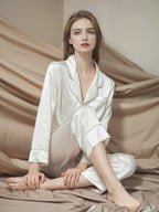 100% Mulberry Silk Rhinestone Trim Notched Collar Pajama Set