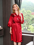 19 Momme Embroidered Silk Robe and Slip Dress Set