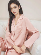 Classic Button Front Top & Long Pants Silk Sleepwear Set