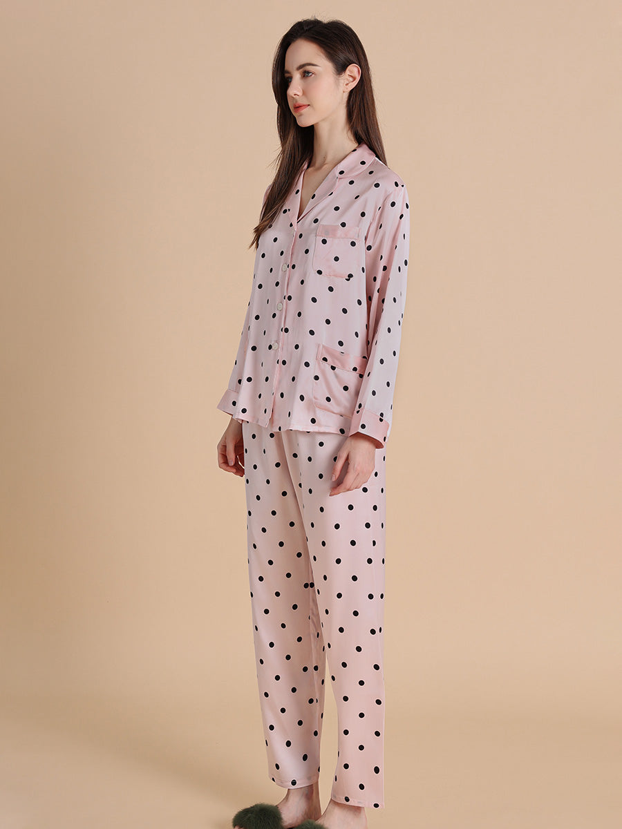 19 Momme Polka Dot Long Sleeve Silk Pajama Set