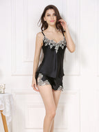 Floral Lace Mulberry Silk Cami and Shorts Pajama Set