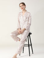 19 Momme Silk Long Sleeve Pajama Set with Heart Print