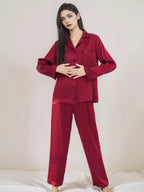 Classic Button Front Top & Long Pants Silk Sleepwear Set