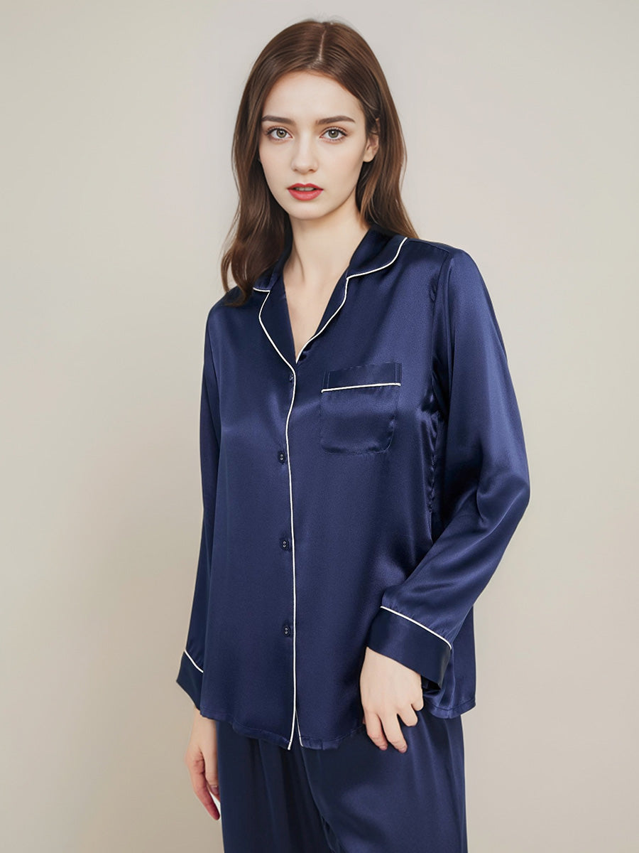 Contrast Piping Long Sleeve Pajama Set