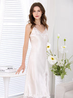 19 Momme Silk Slip Dress with Floral Lace