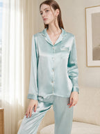 Contrast Piping Embroidery Long Sleeve Pajama Set