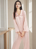 Contrast Trim Notched Collar Long Sleeve Pajama Set
