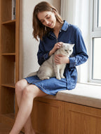 Classic Side Slit Chest Pocket 100% Mulberry Silk Midi Nightgown
