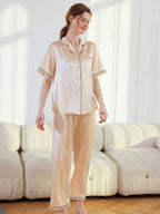 19 Momme Silk Short Sleeve Pajama Set with Lace Trim