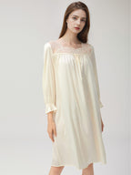 Ruffle Cuff 3/4 Sleeve 100% Pure Silk Elegant Sleep Dress