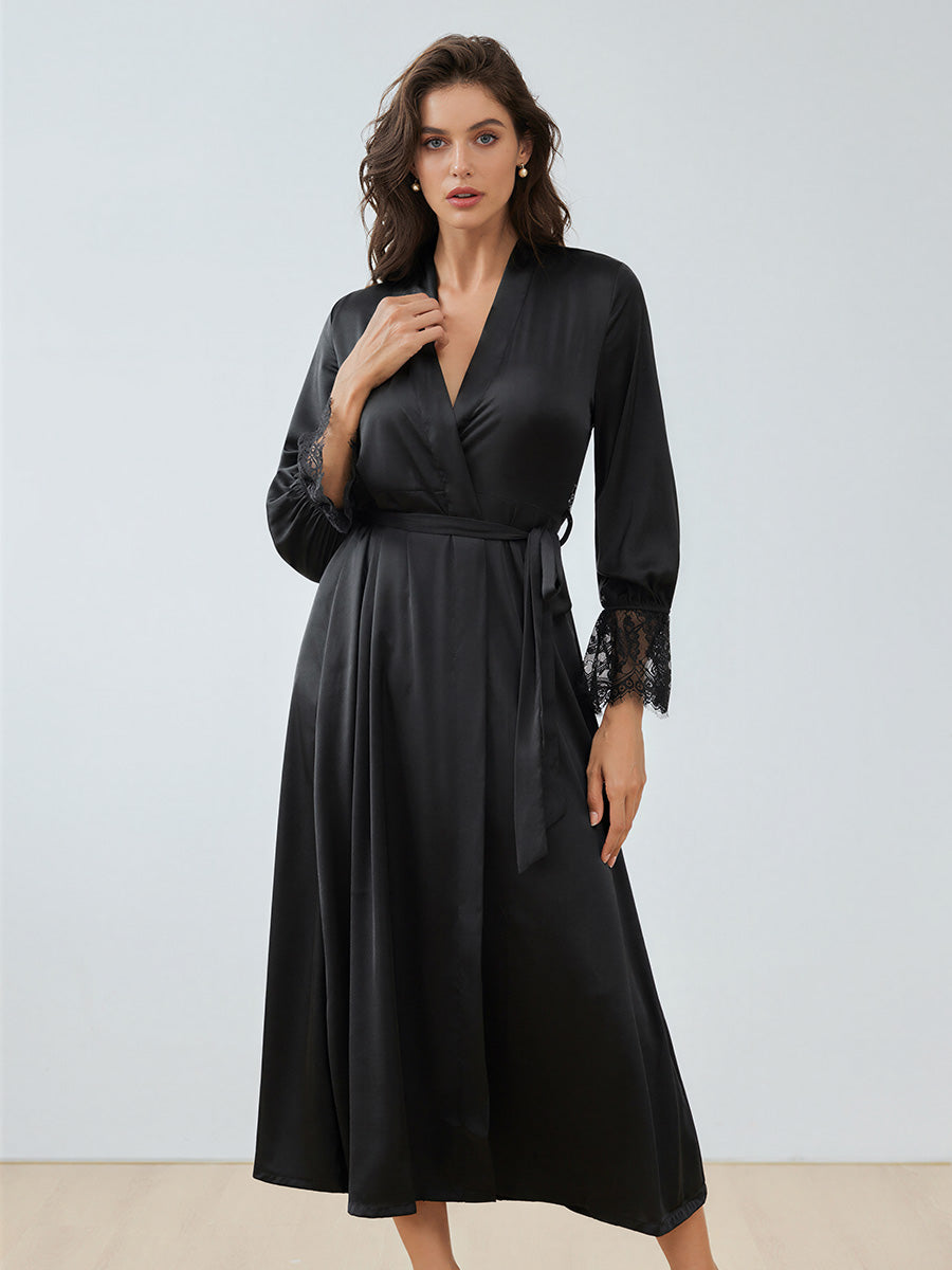 Black Satin Chiffon Maxi Robe