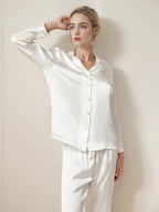 Classic Button Front Top & Long Pants Silk Sleepwear Set