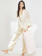 Contrast Trim Notched Collar Long Sleeve Pajama Set