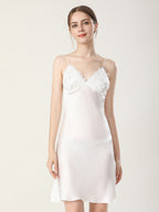 Rose Lace Mulberry Silk Robe and Slip Dress Set