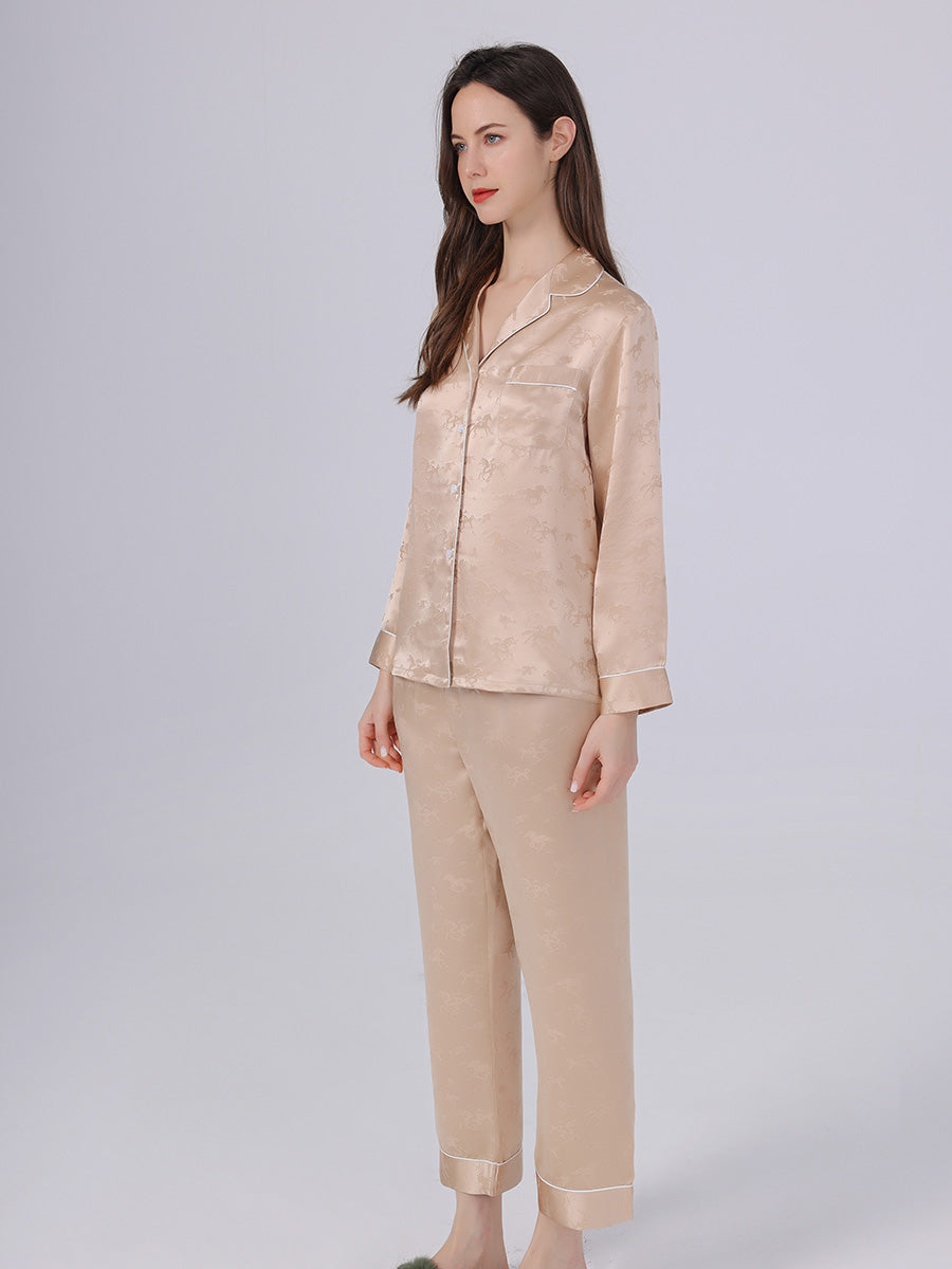19 Momme Horse Jacquard Long Sleeve Silk Pajama Set