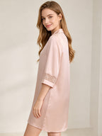 3/4 Sleeve Button Front 100% Pure Silk Nightshirt