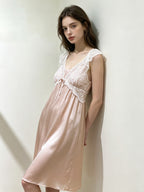 Lace Empire Waist 100% Mulberry Silk Mid-Length Nightdress