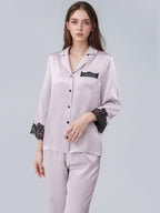 3/4 Sleeve Button Top & Long Pants Silk Sleepwear Set