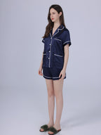 25 Momme Silk Short Sleeve Pajama Set with Contrast Piping