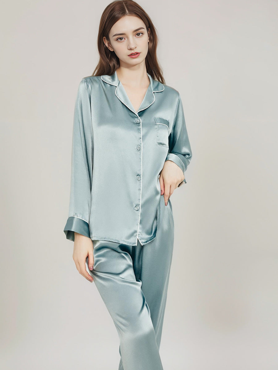 Contrast Piping Long Sleeve Pajama Set