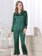 Long Sleeve Mulberry Silk Pajama Set with Contrast Piping