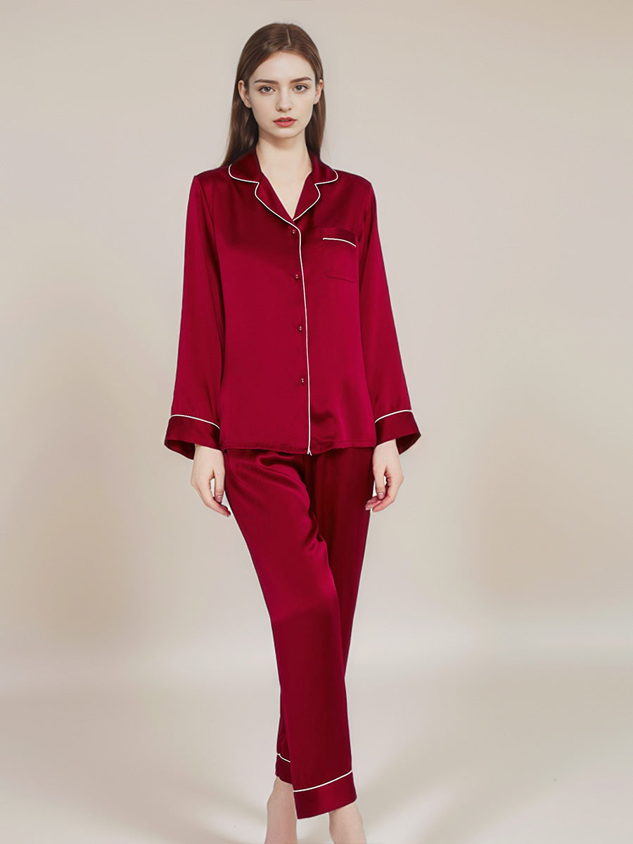 Contrast Piping Long Sleeve Pajama Set