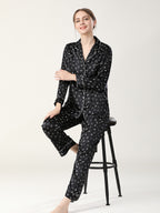 19 Momme Silk Long Sleeve Pajama Set with Letter Print