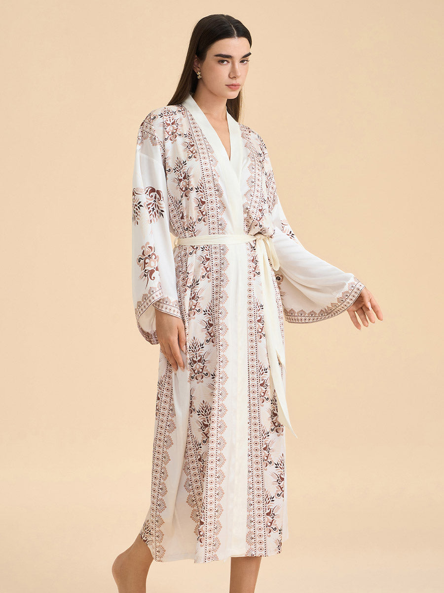 Bohemian Floral Satin Kimono Robe