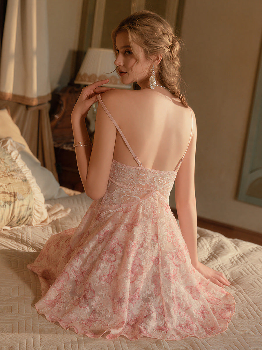 Blush Pink Floral Lace Nightgown Robe Set
