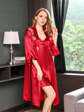 19 Momme Embroidered Silk Robe and Slip Dress Set