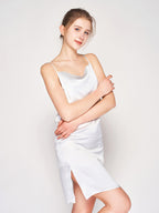 100% Mulberry Silk 19 Momme Sleeveless Side Slit Sleep Dress