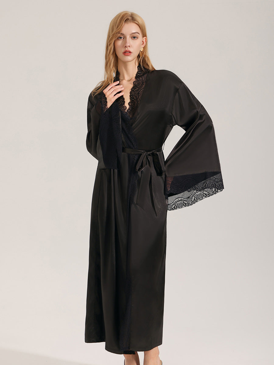 Black Satin Lace Robe