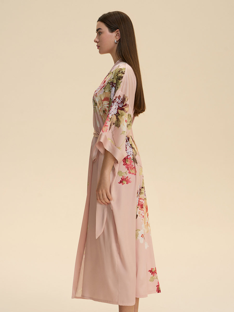 Floral Satin Kimono Robe