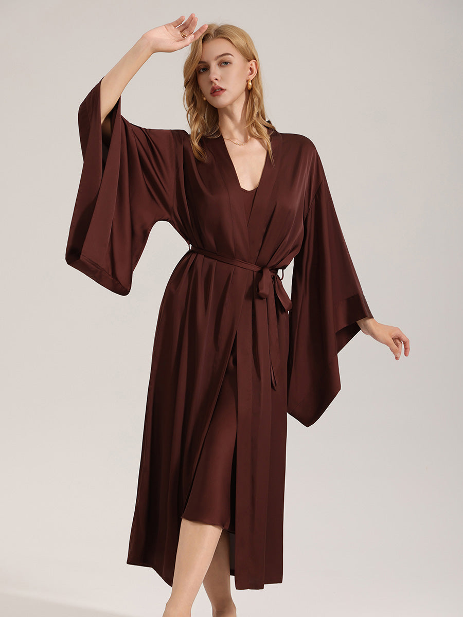 Chocolate Brown Satin Kimono Robe