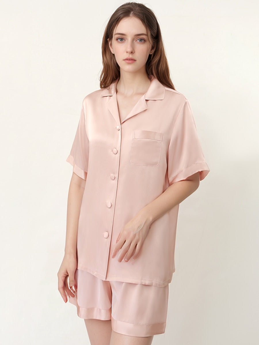 Short Sleeve Button Front Pajama Shorts Set