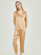 100% Mulberry Silk Scalloped Lace Trim Long Sleeve Pajama Set