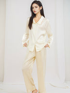 Contrast Trim Notched Collar Long Sleeve Pajama Set